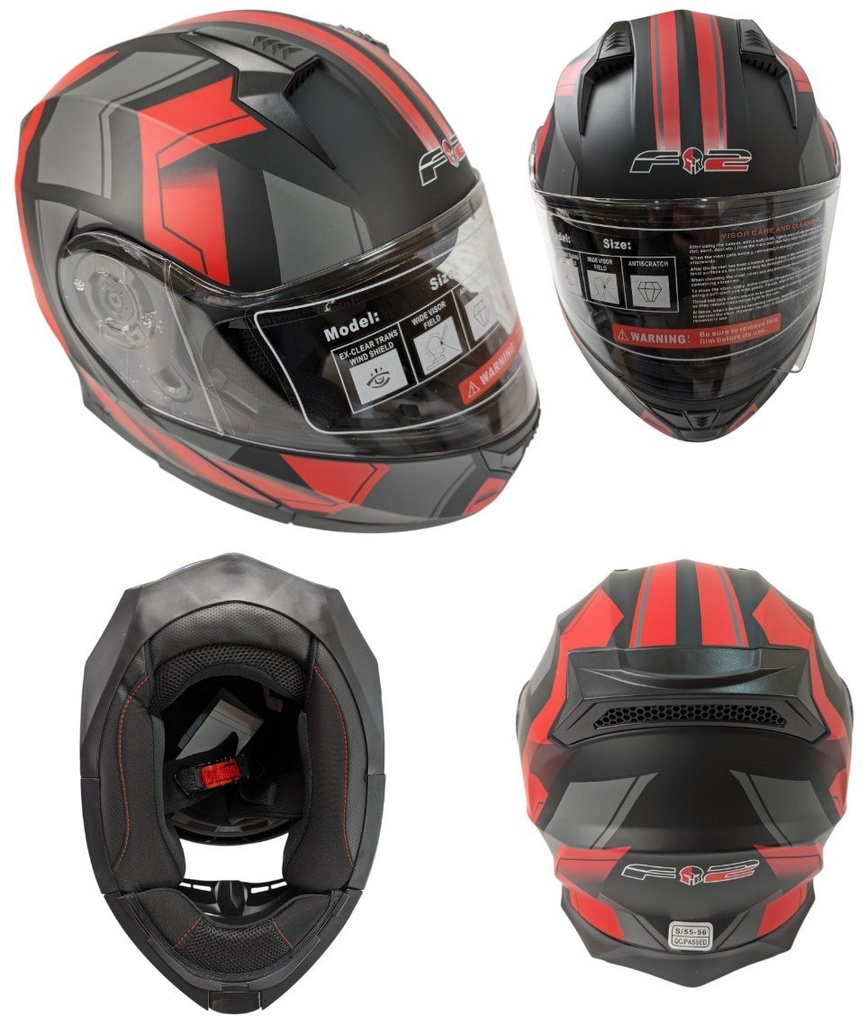 Мотошолом F2-162, S(55-56), чорно-червоний матовий