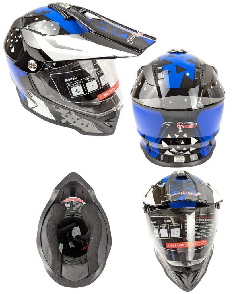 Мотошолом F2-819-7, S(55-56), чорно-синій, глянцевий