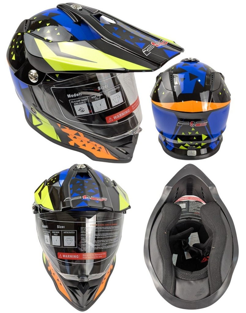 Мотошолом F2-819-7, S(55-56), чорно-синій, глянцевий (з дашком)