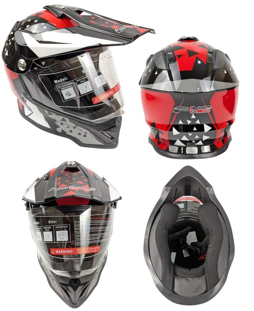 Мотошолом F2-819-7, S(55-56), чорно-червоний, глянцевий (з дашком)