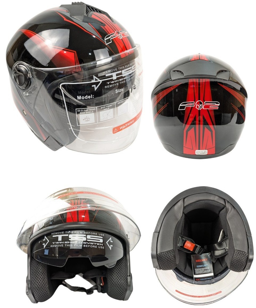 Мотошолом F2-707, ХS(53-54), чорно-червоний, глянцевий 