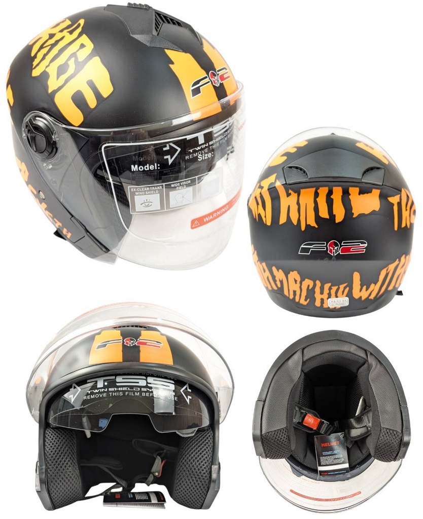 Мотошолом F2-707, ХS(53-54), чорно-помаранчевий, матовий