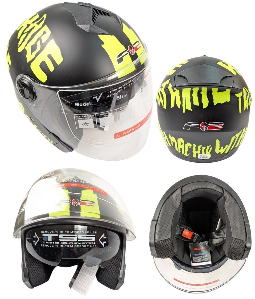 Мотошолом F2-707, ХS(53-54), чорно-помаранчевий, матовий (без підборіддя, з окулярами)