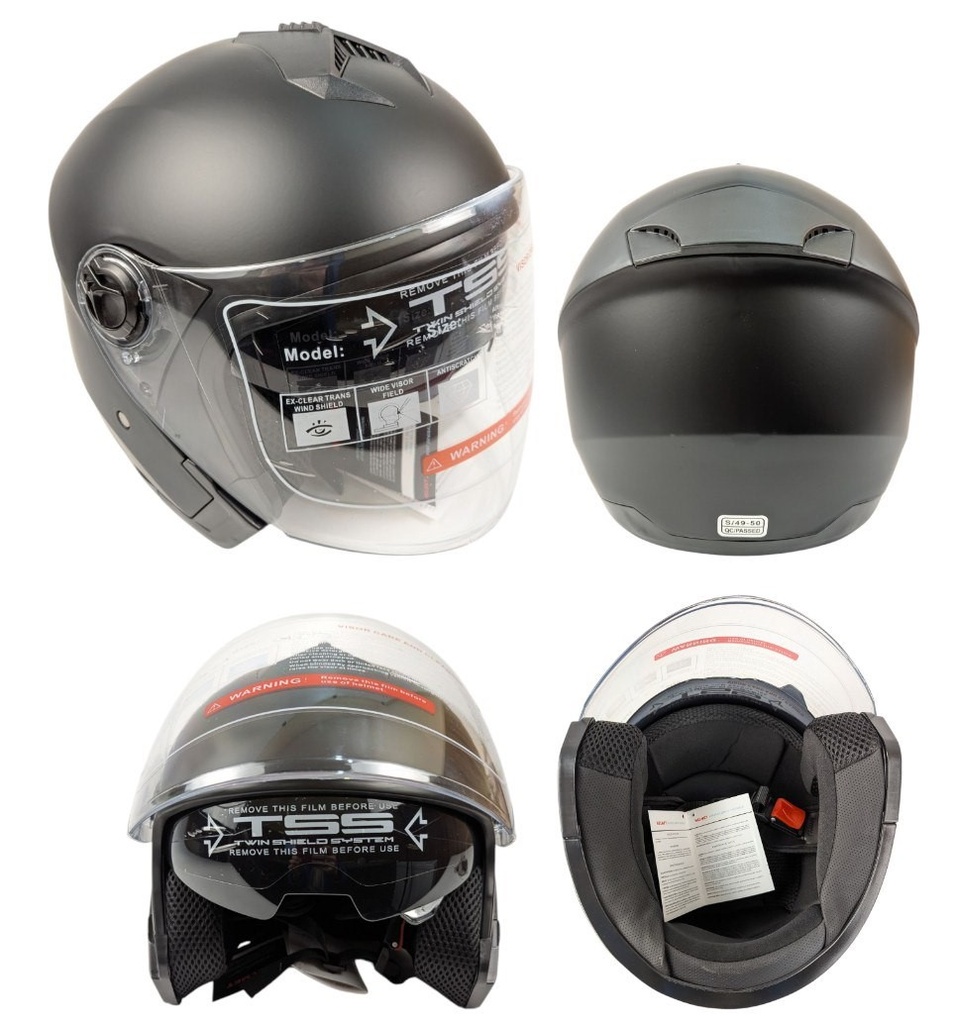 Мотошолом F2-707, S(49-50), чорний, матовий (без підборіддя, з окулярами)