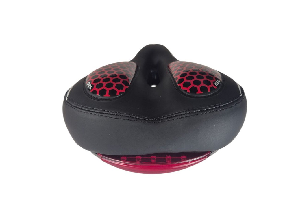 Сідло на демферах AVANTI GEL №189 з диркою, чорно-червоне + мигалка