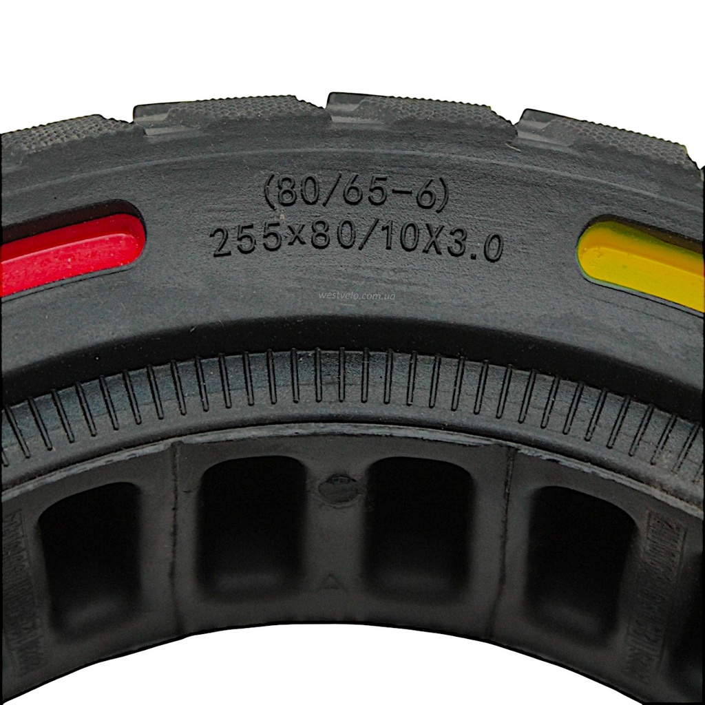 Покришка 10-3.0/255x80 (80/65-6) CITYNEYE (внутрішні соти) для ел.самоката, безкамерна (Ø146 - 41мм) лита (193), з кольоровими полосами