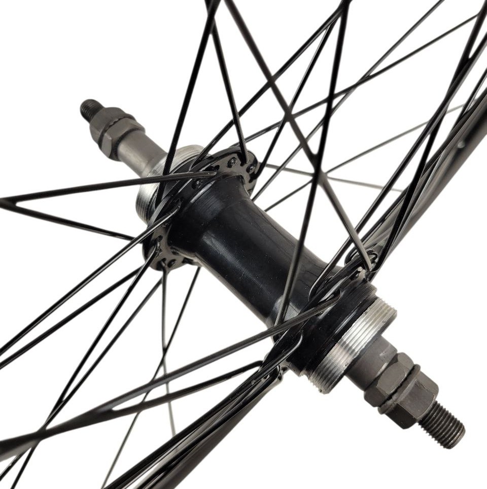 Колесо 28 заднє, обід AL подвійний, втулка AL на промах+різьб. під диск. гальма, чорна спиця