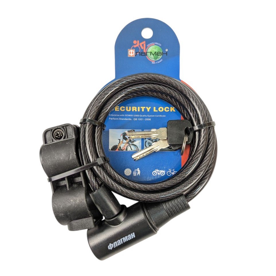 Велозамок на ключ  505 Ø8-1500mm з кріпленням на раму Флагман