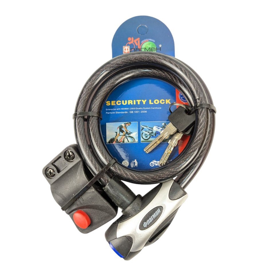 Велозамок на ключ 555 Ø12-1000mm з кріпленням на раму Флагман