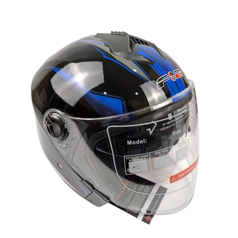 Мотошолом F2-707, S(49-50), чорно-синій, глянцевий (без підборіддя, з окулярами)