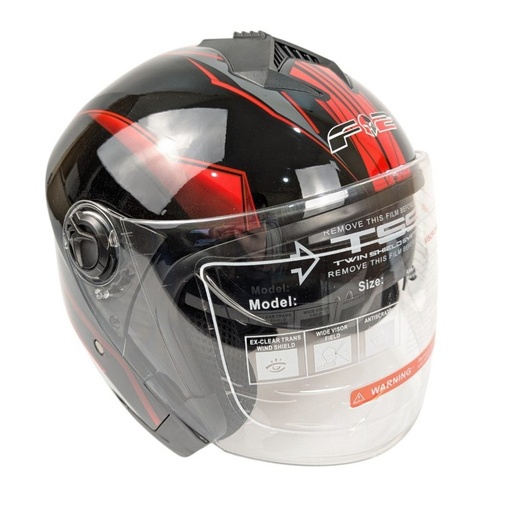 [136-242] Мотошолом F2-707, ХS(53-54), чорно-червоний, глянцевий (без підборіддя, з окулярами)