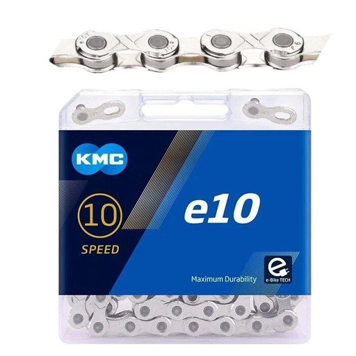 Ланцюг спорт 10 шв. KMC е10-Т нікель-сірий, (1/2x11/128x122L) пластик + замок