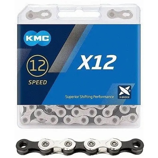 Ланцюг спорт 12 шв. KMC Х12 нікель-сірий, (1/2x11/128x126L) пластик + замок