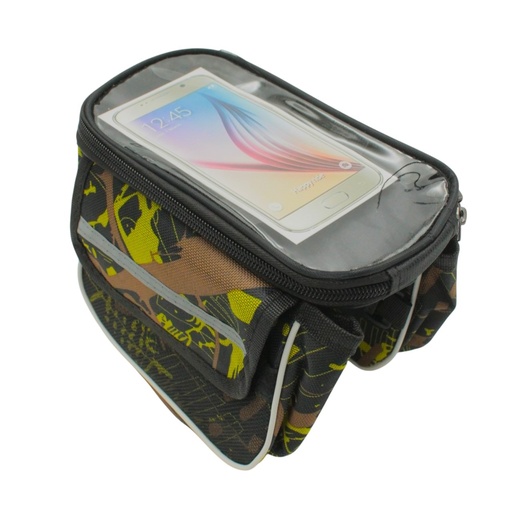 [130-40] Сумка на раму 2x-стороння + чохол для телефону 005, чорно-зелена 