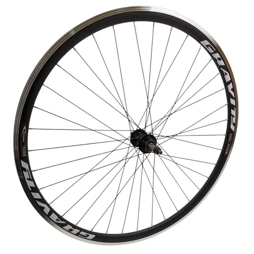 [016-048] Колесо 28 заднє, обід Gravity 2-ний, втулка AL на промах диск різьба, ЧОРНА спиця